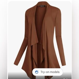 Brown Long Open Front Cardigan